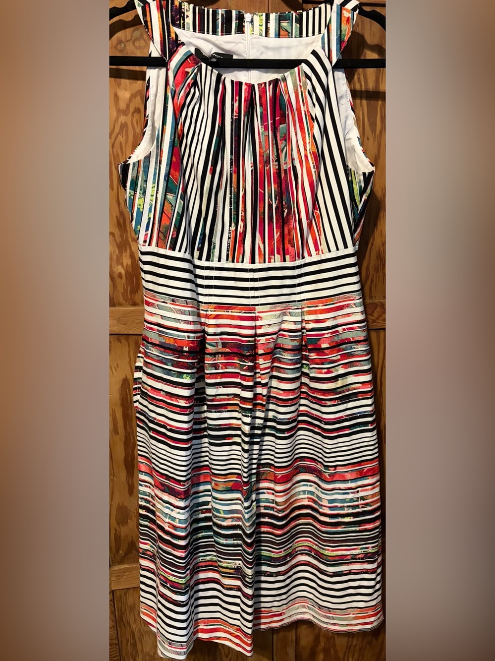 Nine West Striped A-Line Sleeveless Dress with Multicolor Panels Size 12 VGUC
